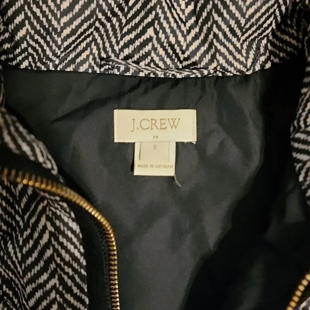 J.CREW Womens Small Printed Quilted Down Puffer Vest Herringbone Full Zip - Picture 2 of 5